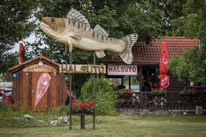 炸魚店旁的標示在公路上有一條大魚