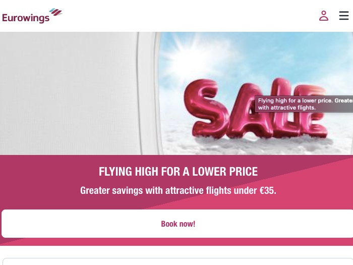 歐洲旅遊網站eurowings官網可以查詢當月有什麼機票折扣