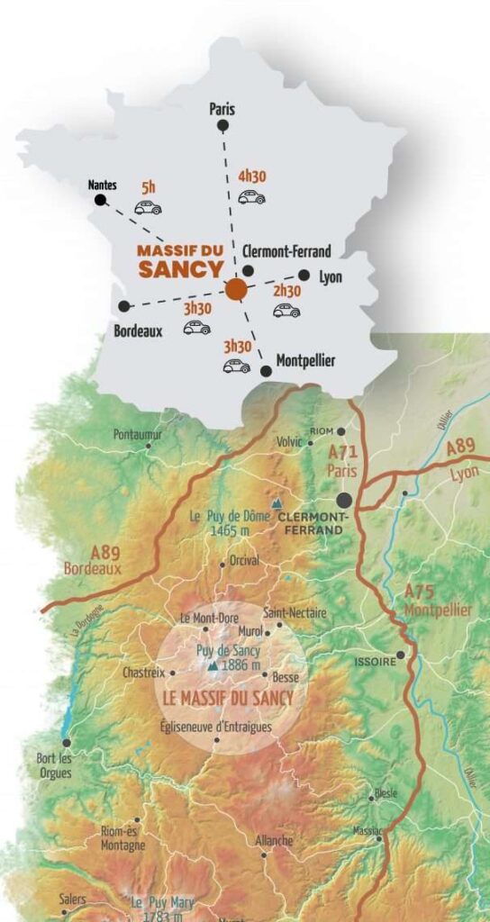 法國多姆山省的Puy de Sancy與主要城市的距離