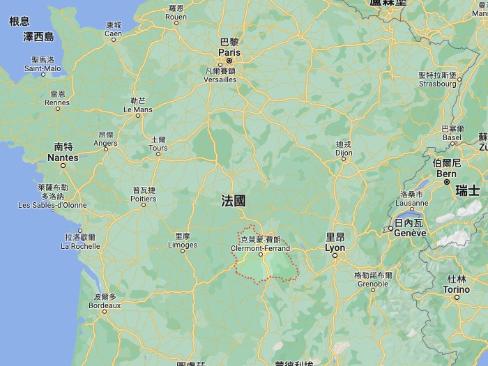 Google地圖上法國中部的多姆山省位置