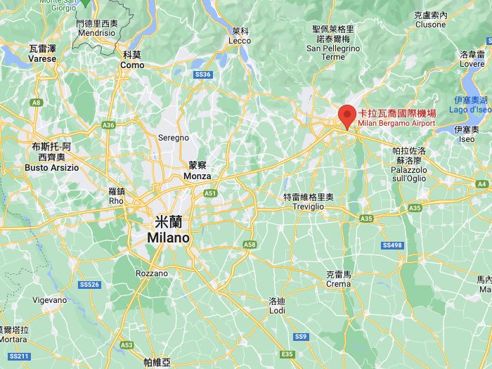 米蘭貝加莫機場到米蘭市區在google map上的距離